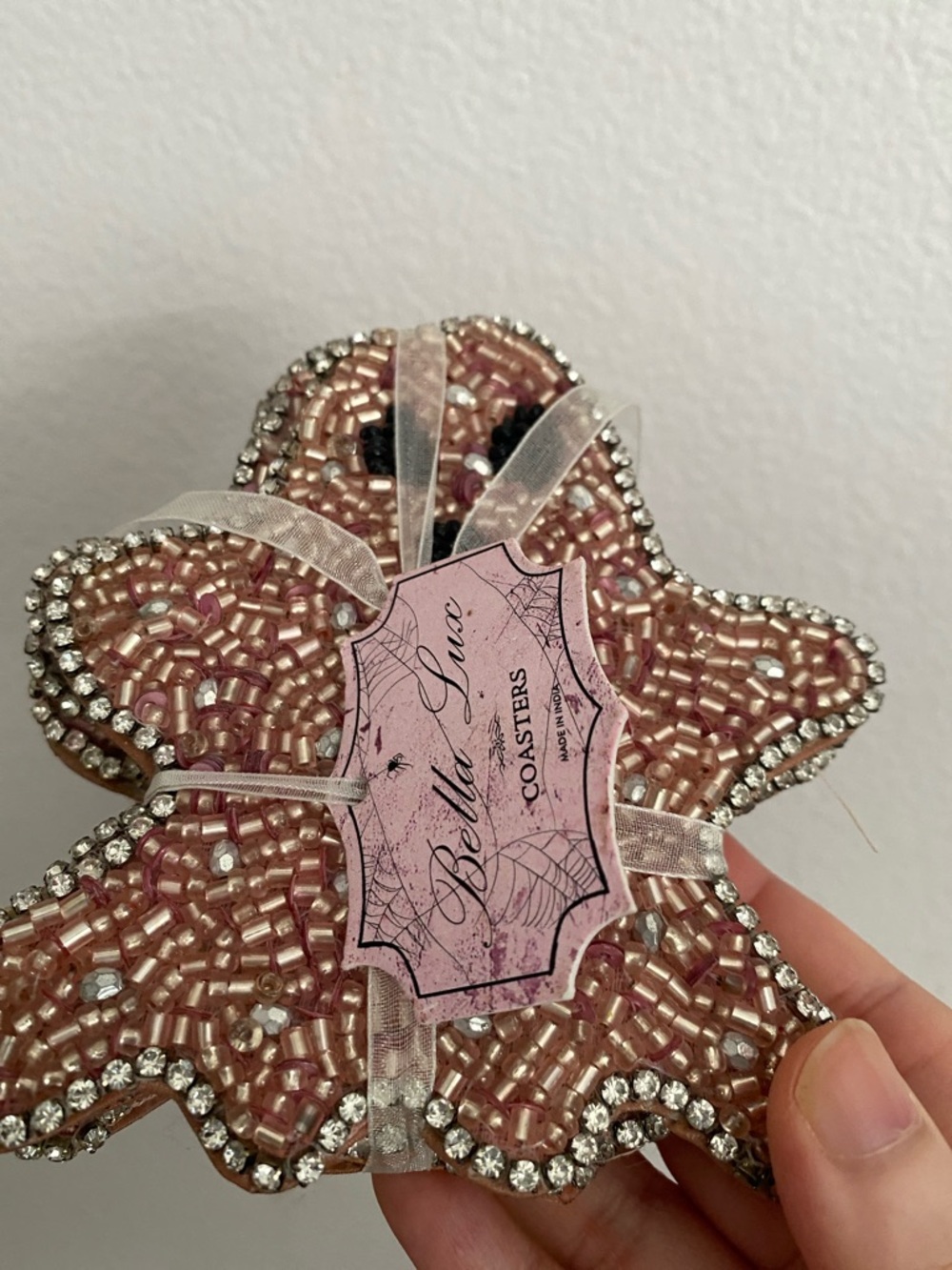 Bella Luxx Pink Beaded Star Coasters with Rhinestone Edge